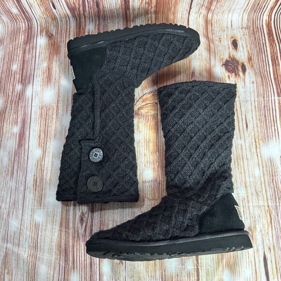 Ugg LATTICE CARDY Size 6 Black Cable Knit Sweater Tall Knee High Boots Shoes - Picture 6 of 9